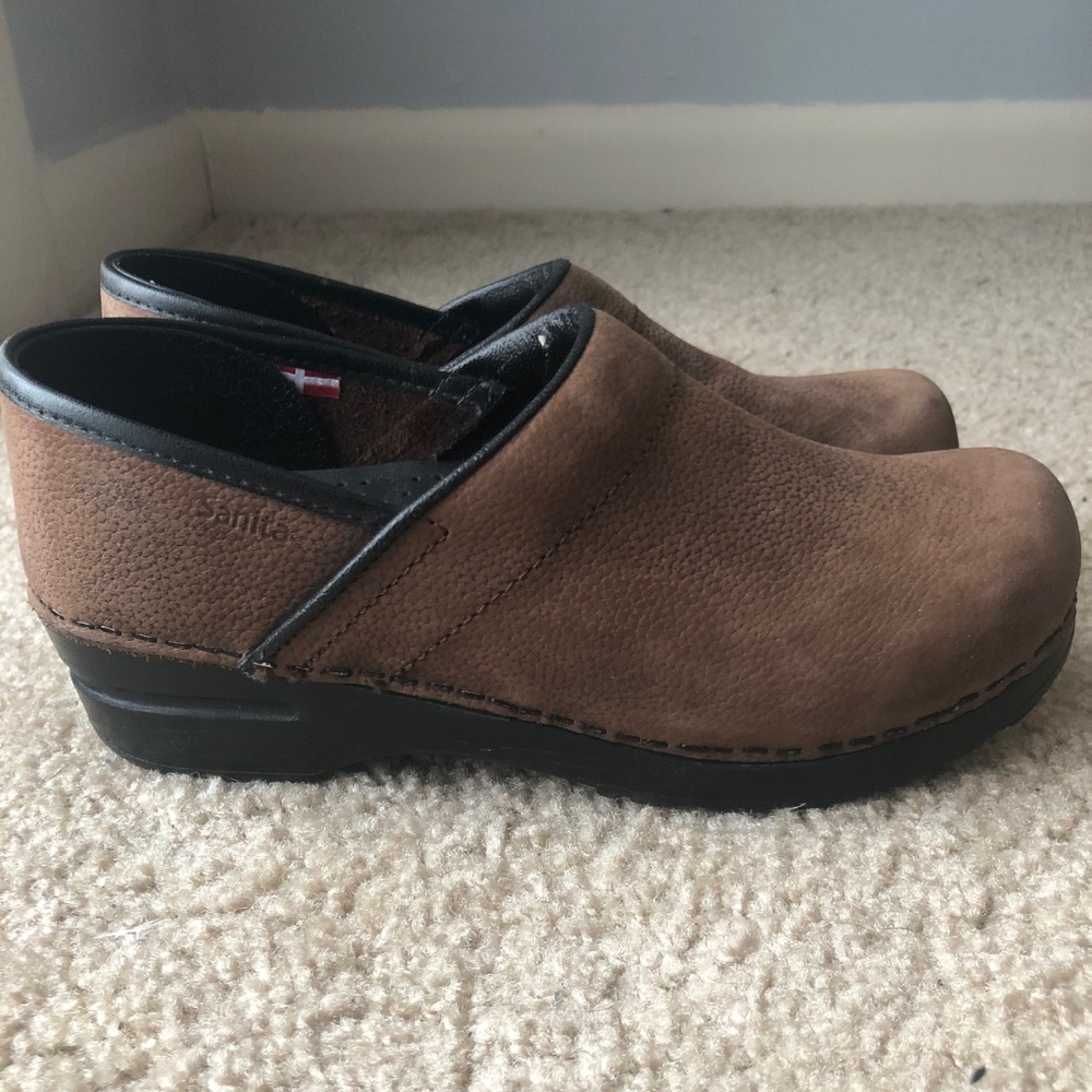 Sanita Brown Leather Clogs